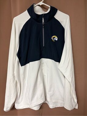 LA Rams Cutter & Buck Navy/White Adapt Eco Knit Hybrid Recycled Quarter-Zip XXL